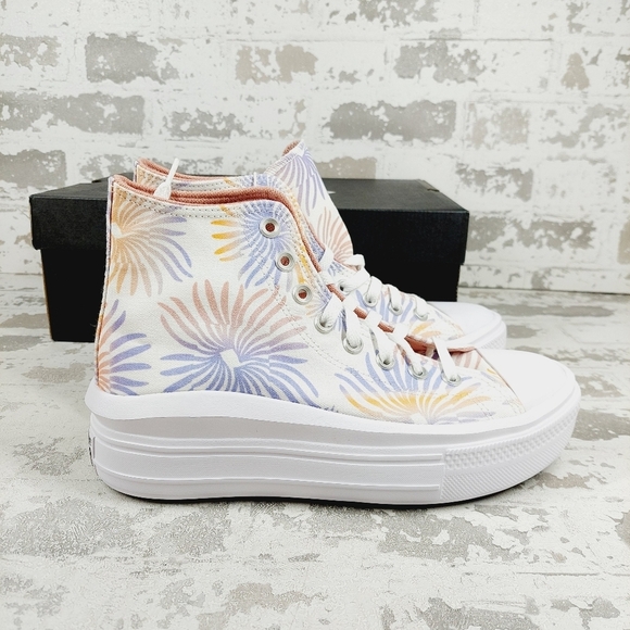 New Converse Chuck Taylor All Star Move Hi Floral White Platform Sneakers A574 - Picture 5 of 9